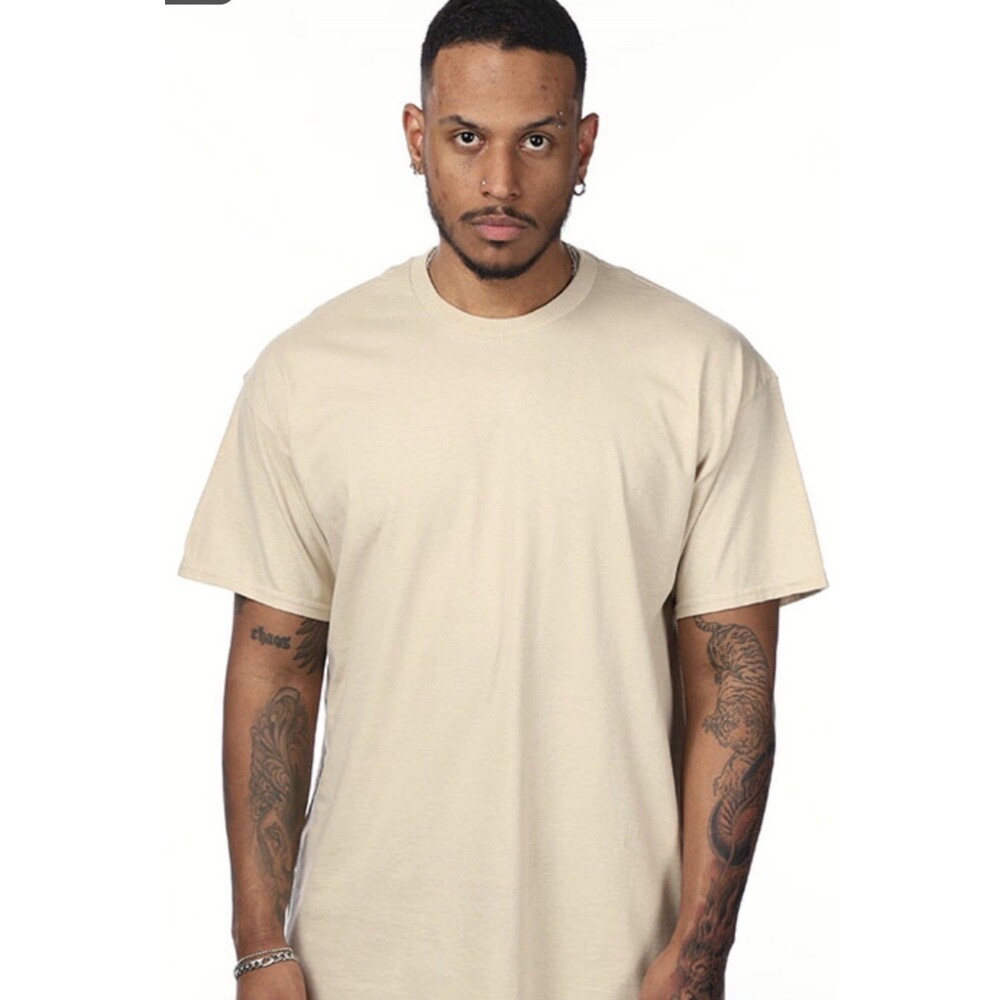 Gildan Heavy Cotton Beige Men's Short Sleeve Crew Neck T-Shirt Size L
